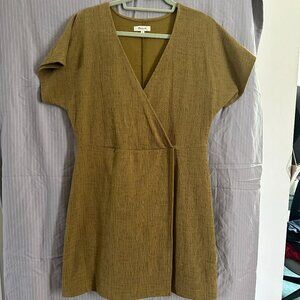 Madewell Cross Front Flutter Sleeve Wrap style mini dress, Size L, olive green